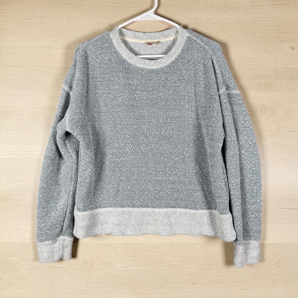 Faherty Sweater Women Small Gray Herringbone Knit Crewneck Pullover Cotton Blend